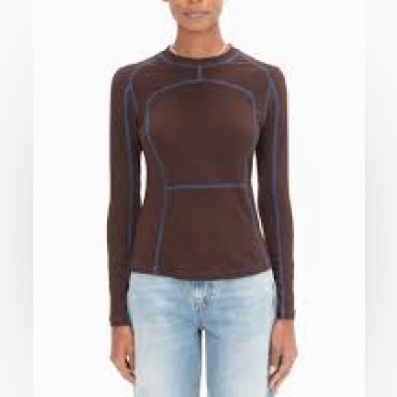 NOMIA NYC Designer Sz L Long Sleeve Scuba Top Brown Blue New Without Tag - Picture 1 of 10
